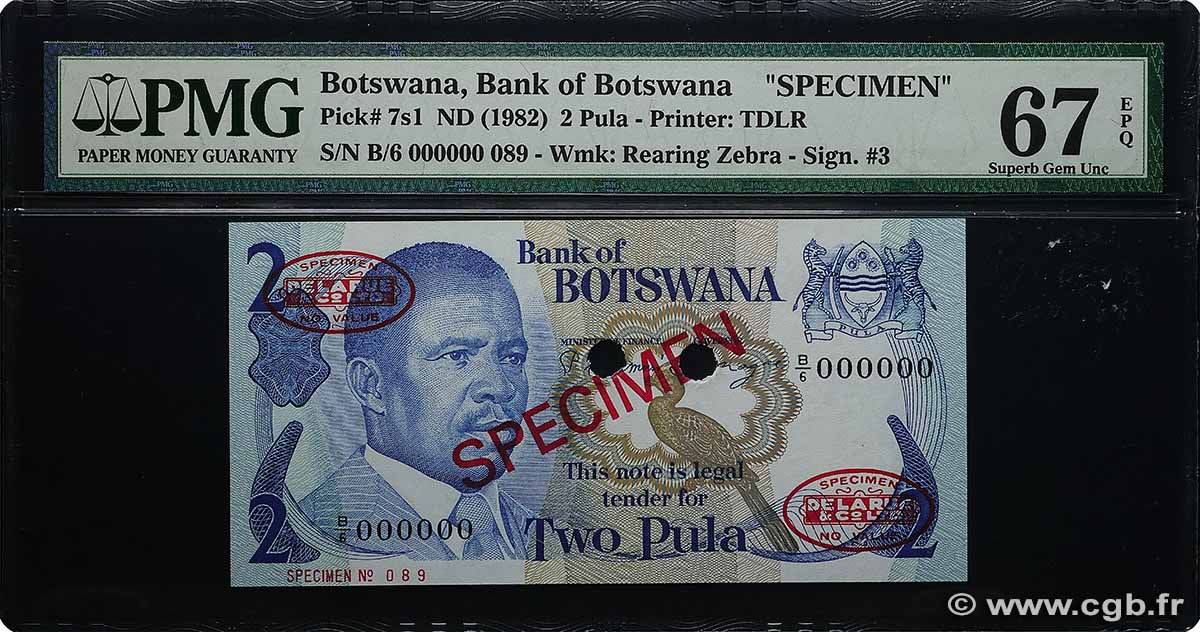 2 Pula Spécimen BOTSWANA (REPUBLIC OF)  1982 P.07s1 UNC