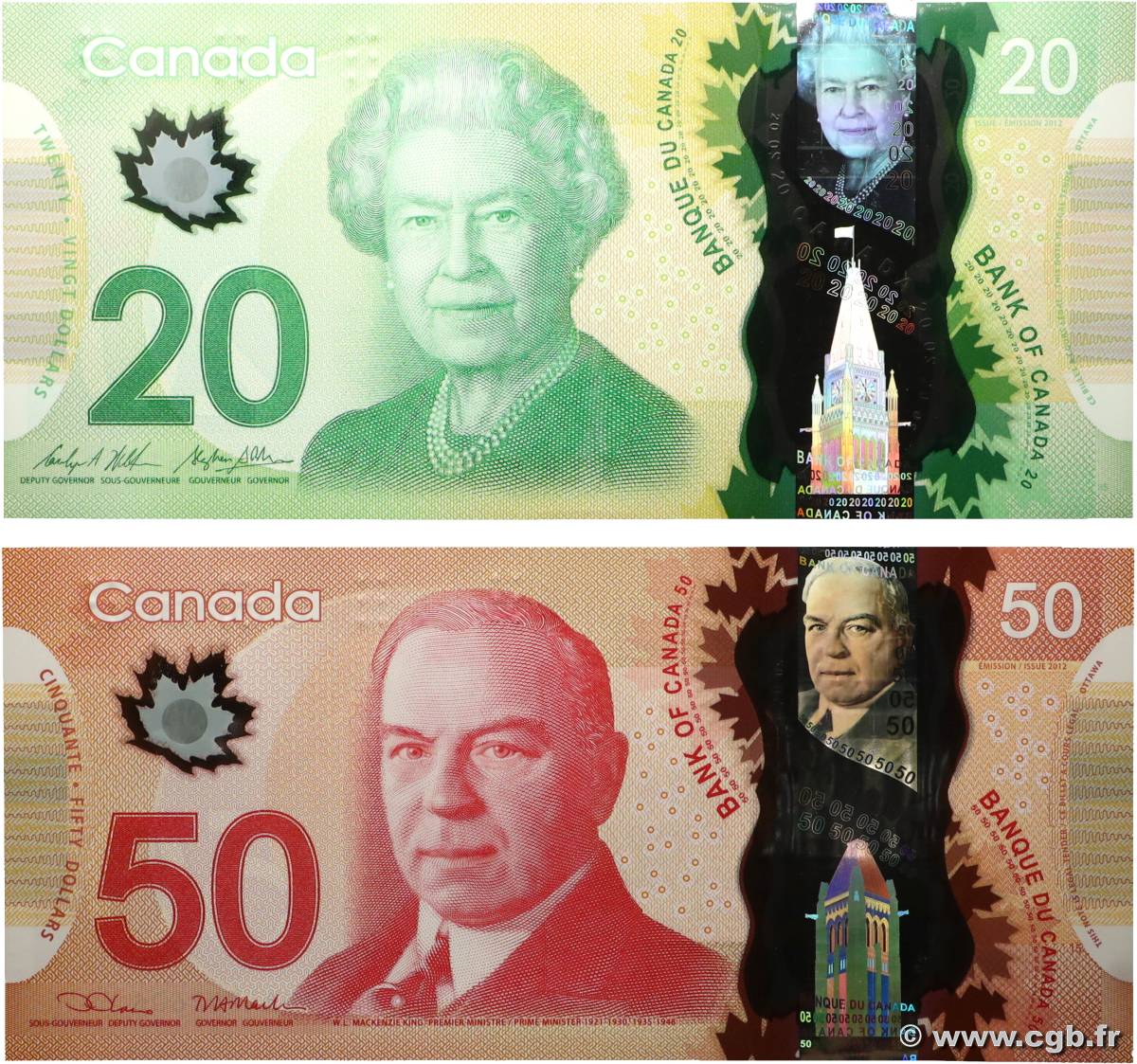 20  et 50 Dollars Lot CANADá
  2012 P.108b et P.109d  SC