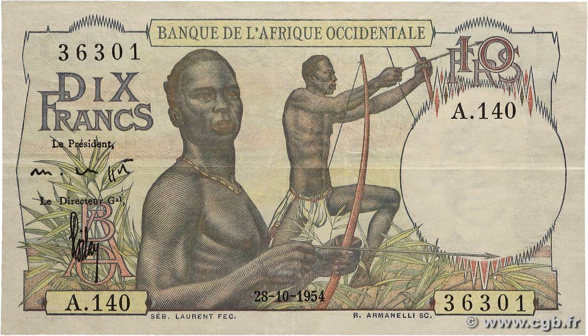 10 Francs AFRIQUE OCCIDENTALE FRANÇAISE (1895-1958)  1954 P.37 TTB