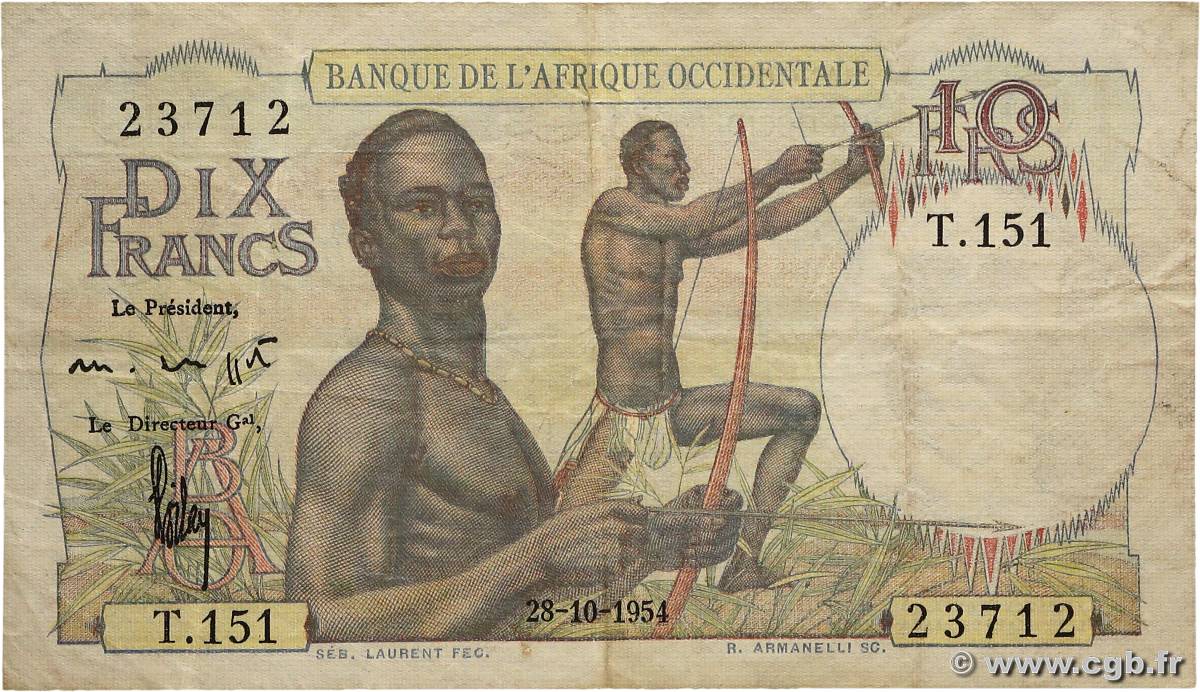 10 Francs AFRIQUE OCCIDENTALE FRANÇAISE (1895-1958)  1954 P.37 TTB