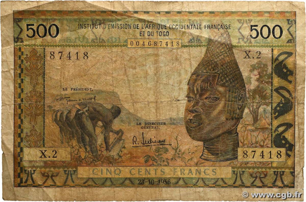 500 Francs AFRIQUE OCCIDENTALE FRANÇAISE (1895-1958)  1956 P.47 B+