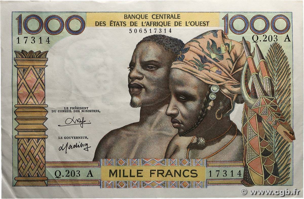 1000 Francs ÉTATS DE L AFRIQUE DE L OUEST  1980 P.103An TTB+