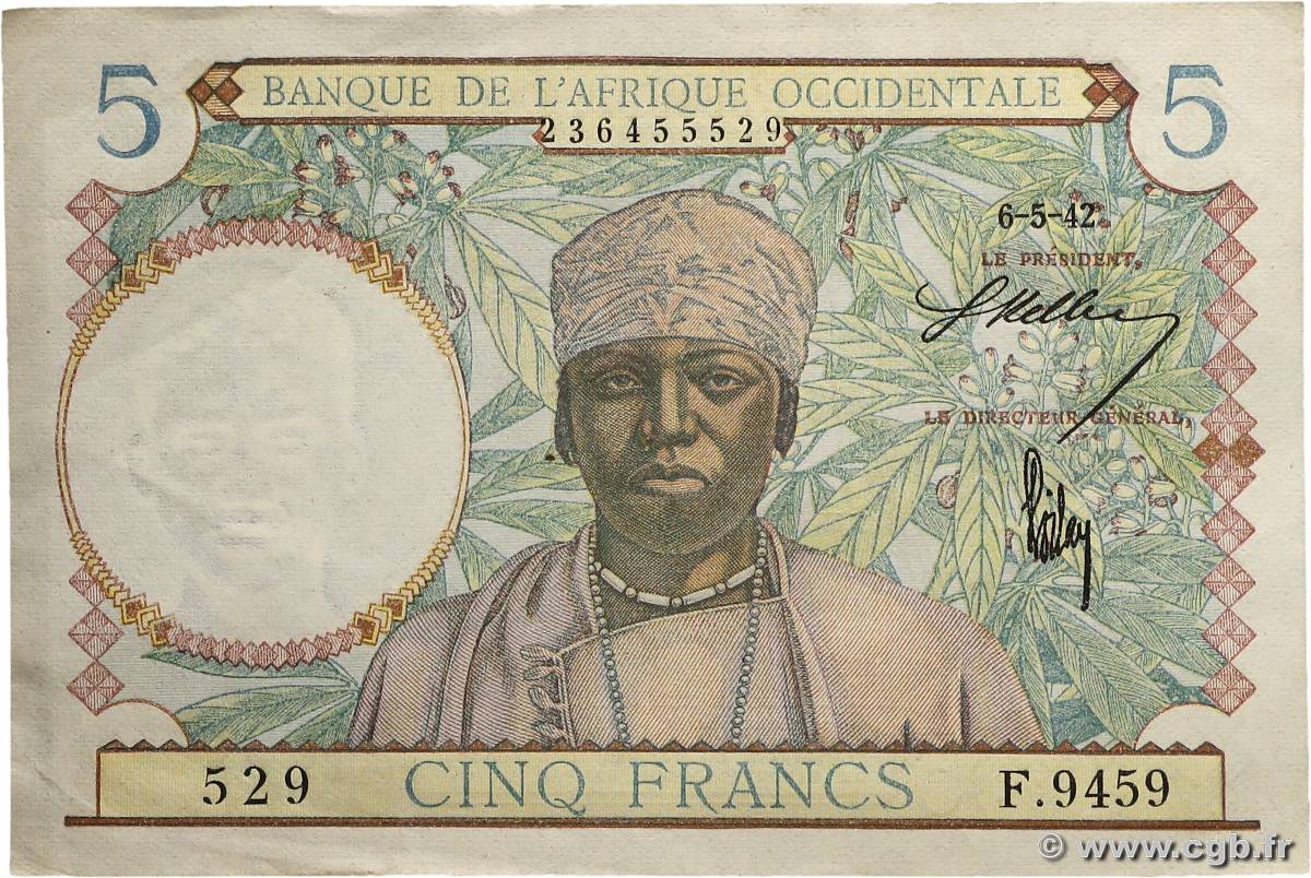 5 Francs AFRIQUE OCCIDENTALE FRANÇAISE (1895-1958)  1942 P.25 TTB+