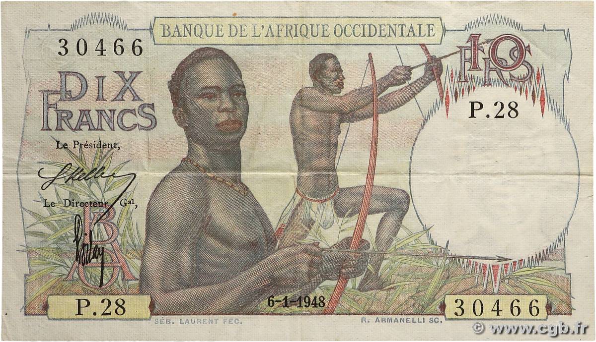 10 Francs AFRIQUE OCCIDENTALE FRANÇAISE (1895-1958)  1948 P.37 TB