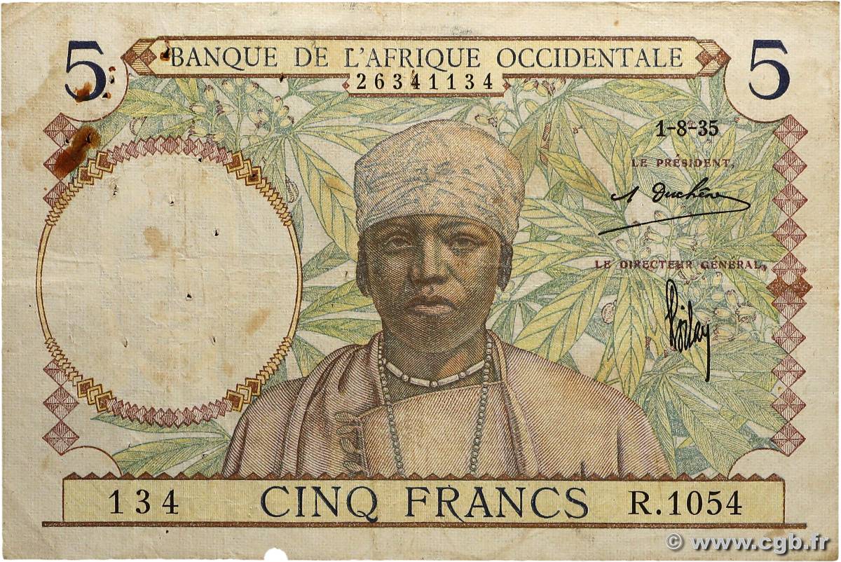 5 Francs AFRIQUE OCCIDENTALE FRANÇAISE (1895-1958)  1935 P.21 B+