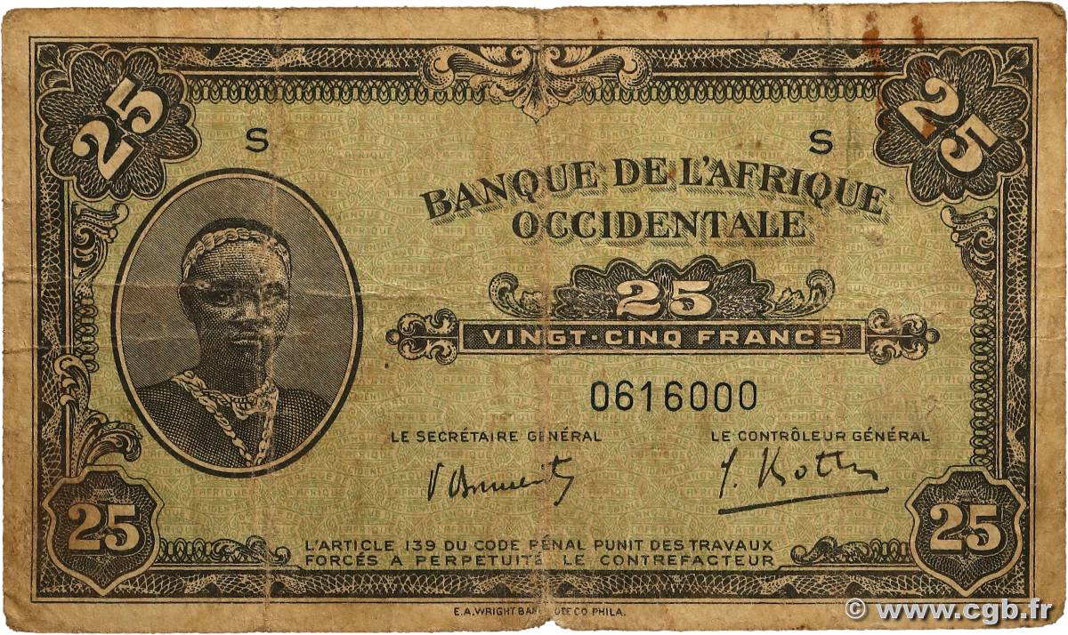 25 Francs AFRIQUE OCCIDENTALE FRANÇAISE (1895-1958)  1942 P.30a B