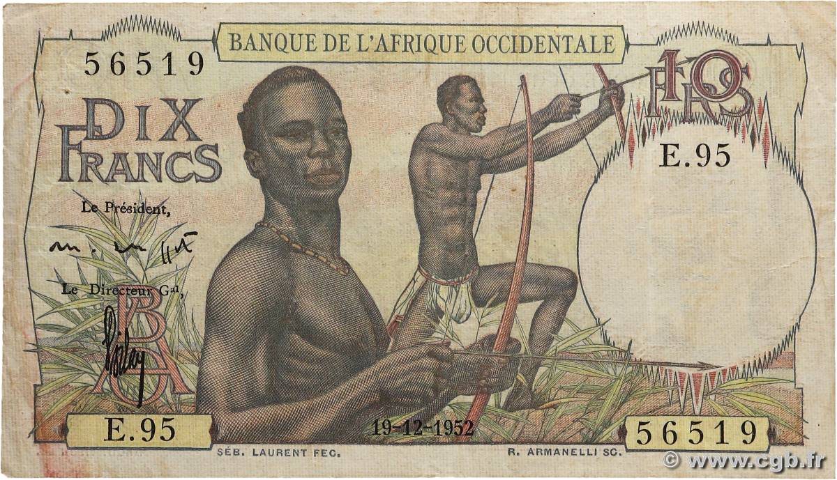10 Francs FRENCH WEST AFRICA  1952 P.37 MB