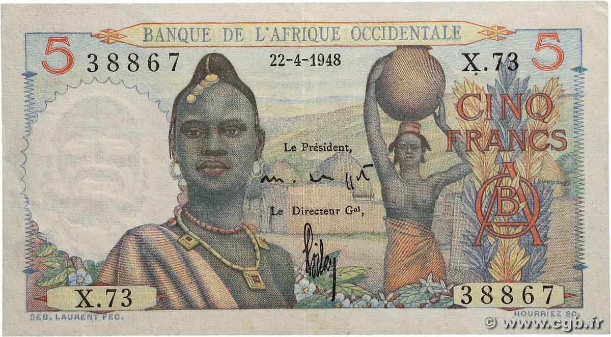 5 Francs AFRIQUE OCCIDENTALE FRANÇAISE (1895-1958)  1948 P.36 TTB+