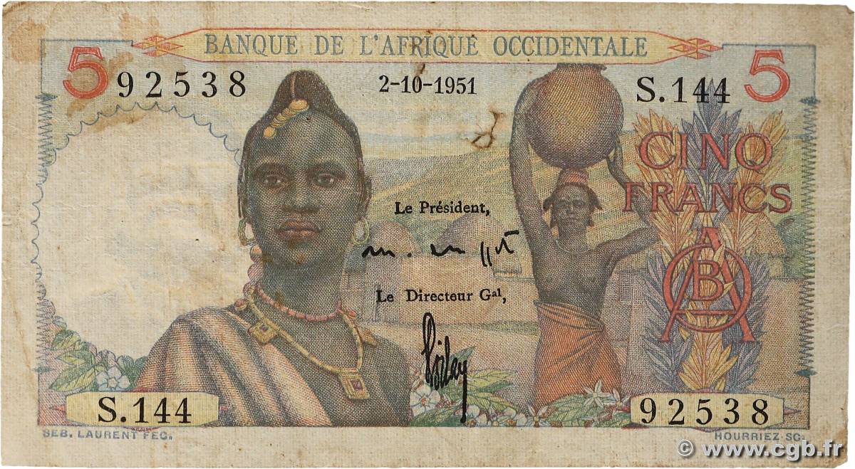 5 Francs FRENCH WEST AFRICA (1895-1958)  1951 P.36 F