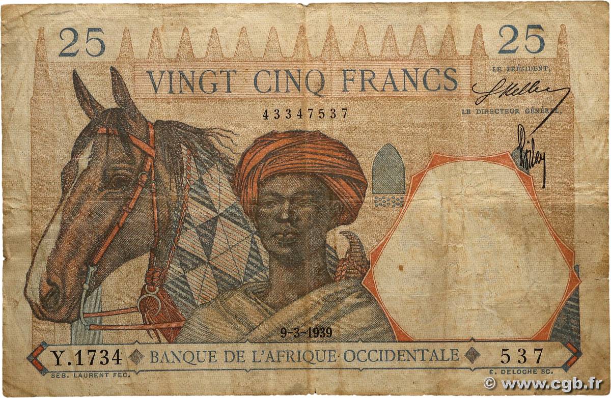 25 Francs AFRIQUE OCCIDENTALE FRANÇAISE (1895-1958)  1939 P.22 TB