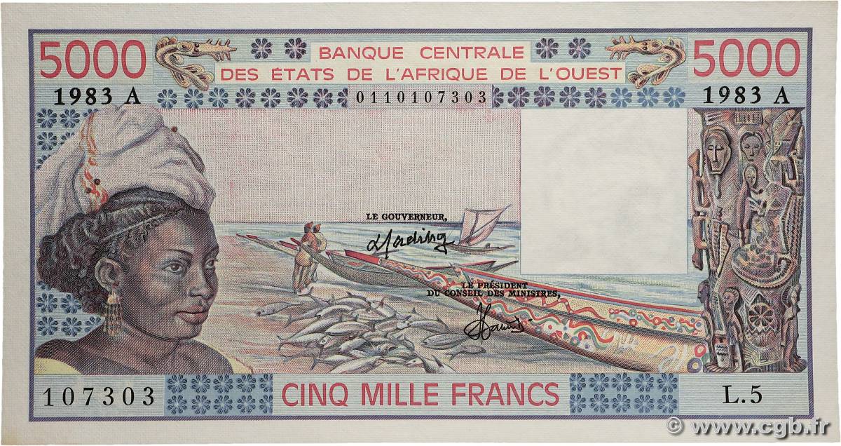 5000 Francs ÉTATS DE L AFRIQUE DE L OUEST  1983 P.108Ak SUP+
