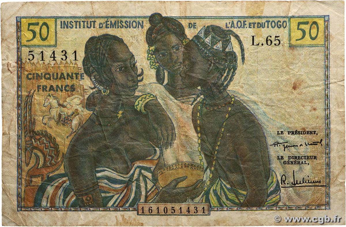 50 Francs AFRIQUE OCCIDENTALE FRANÇAISE (1895-1958)  1956 P.45 B+