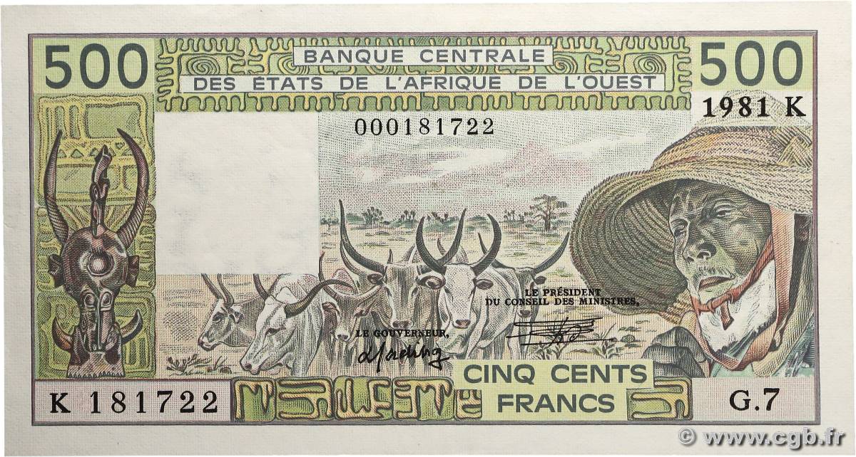 500 Francs ÉTATS DE L AFRIQUE DE L OUEST  1981 P.706Kc pr.NEUF