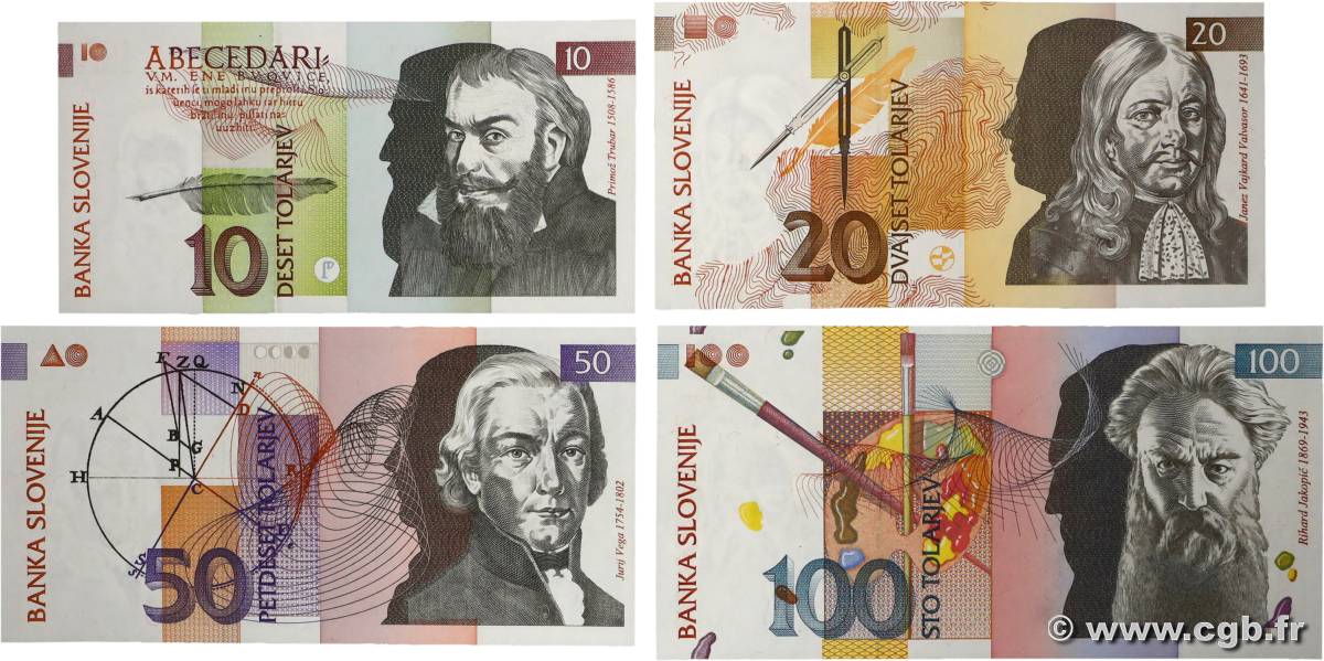 10 au 100 Tolarjev  Lot SLOVENIA  1992 P.11 au P.14 UNC