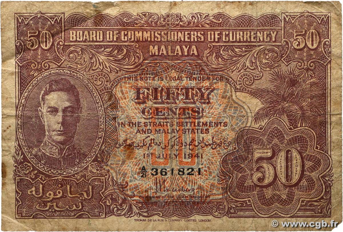 50 Cents MALAYA  1941 P.10b B