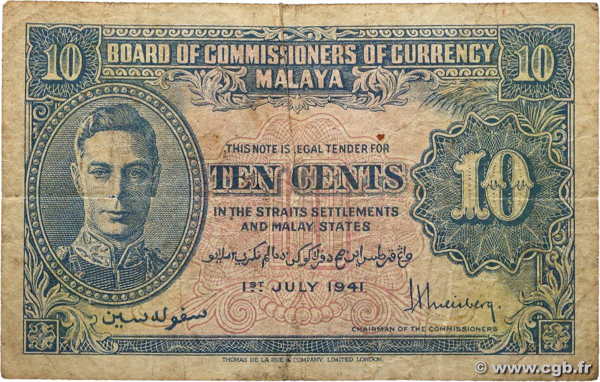 10 Cents MALAYA  1941 P.08 F
