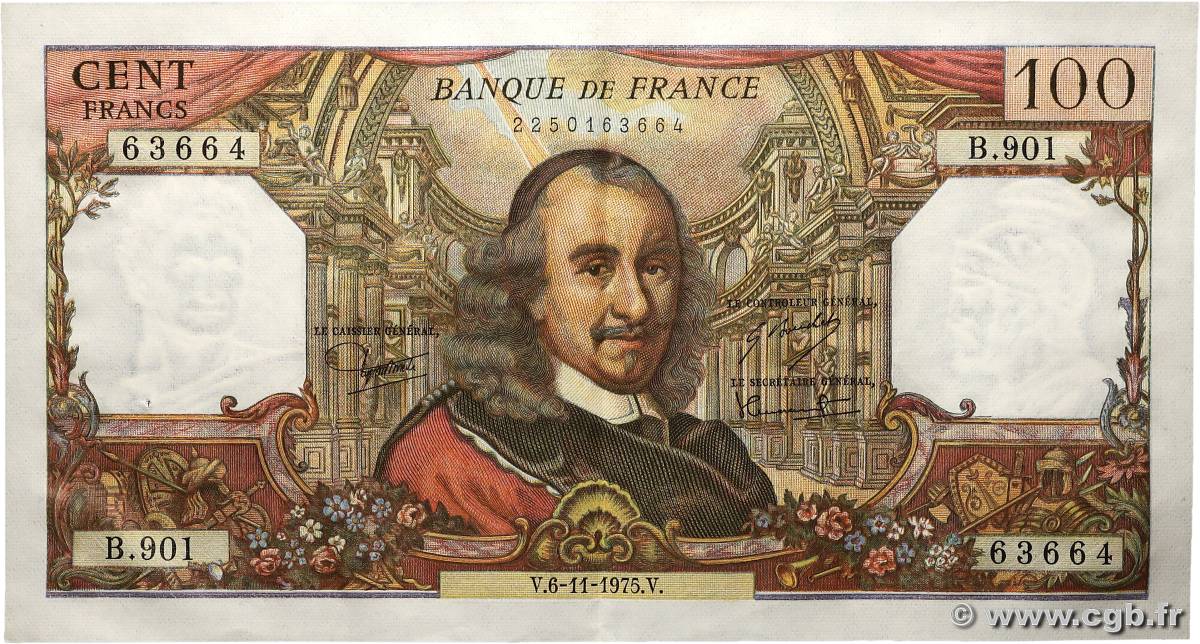 100 Francs CORNEILLE FRANCE  1975 F.65.50 SUP+