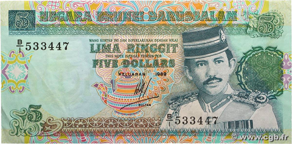 5 Ringgit BRUNEI  1989 P.14 TB+