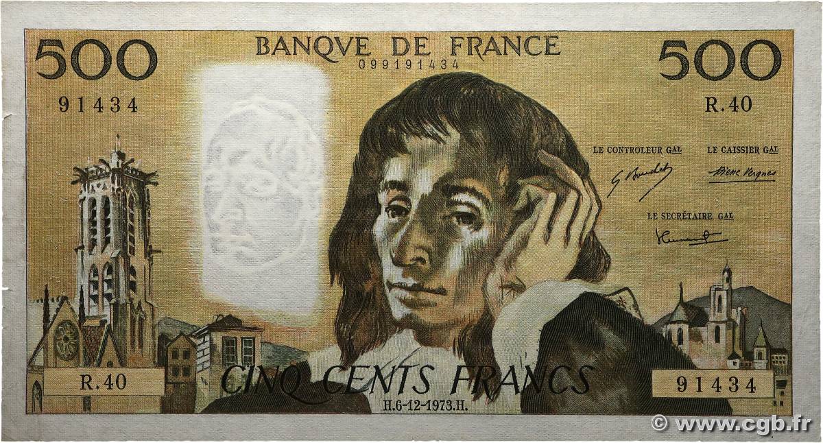 500 Francs PASCAL FRANCE  1973 F.71.10 TTB