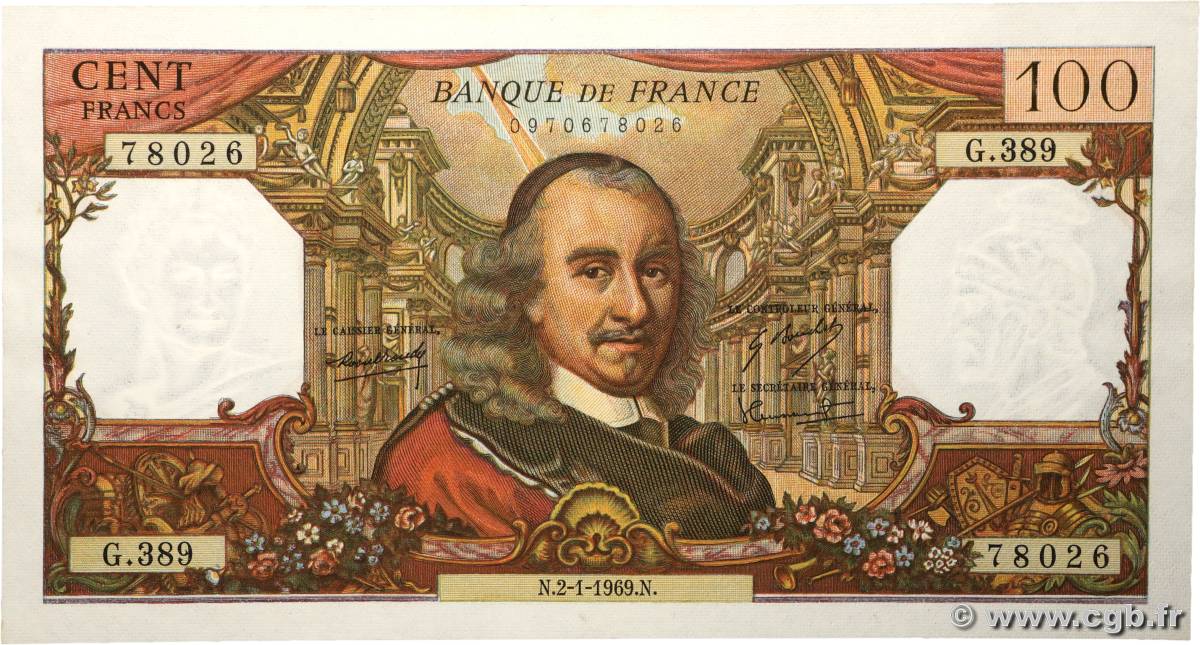 100 Francs CORNEILLE FRANCIA  1969 F.65.25 EBC