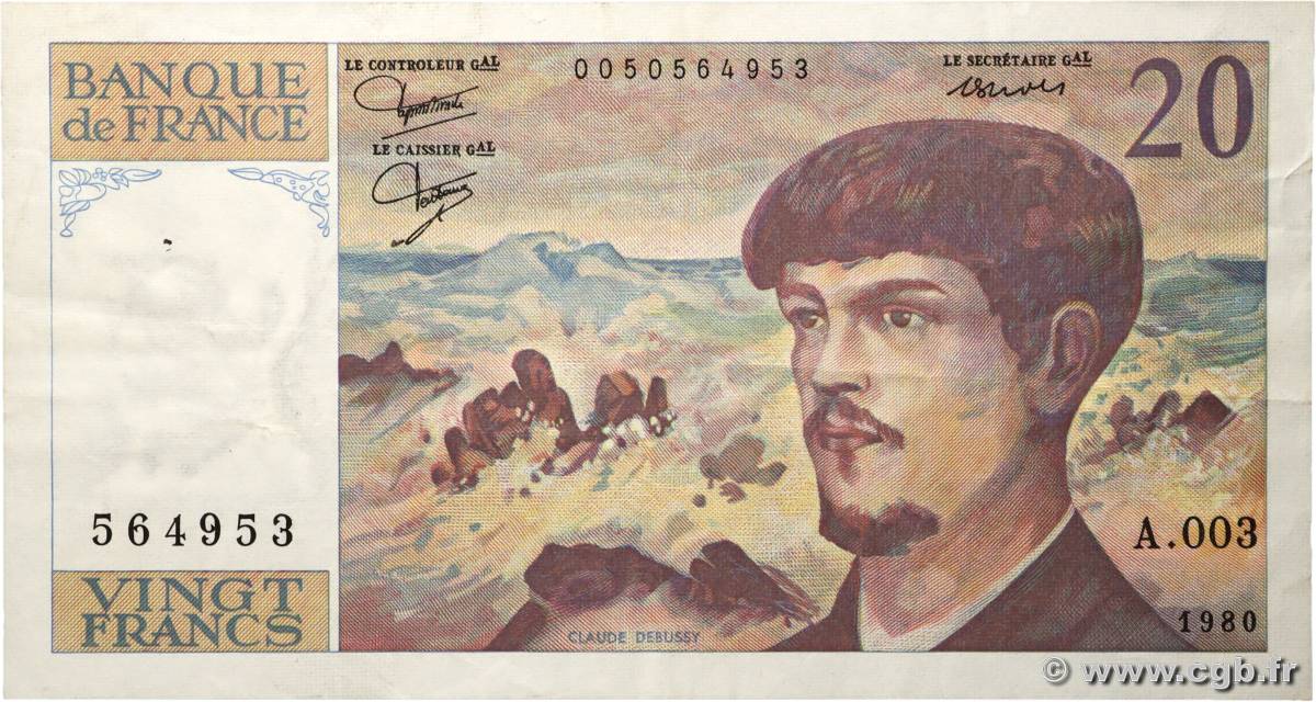 20 Francs DEBUSSY FRANCIA  1980 F.66.01A3 BC+