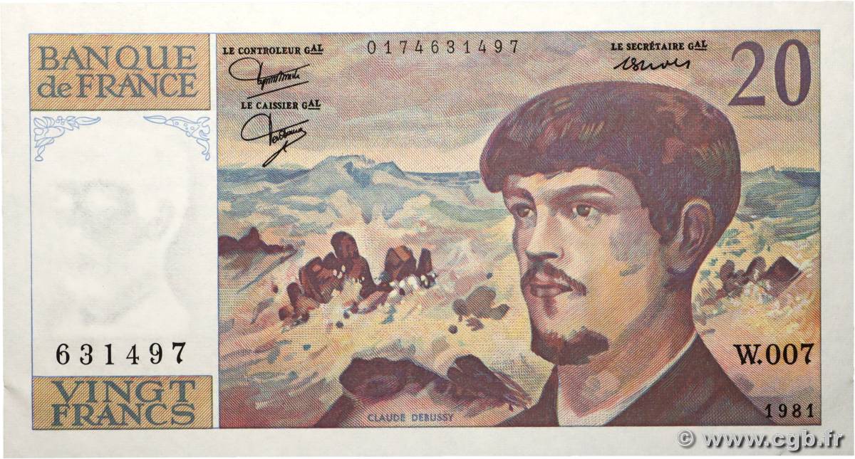 20 Francs DEBUSSY FRANCE  1981 F.66.02W7 SPL+