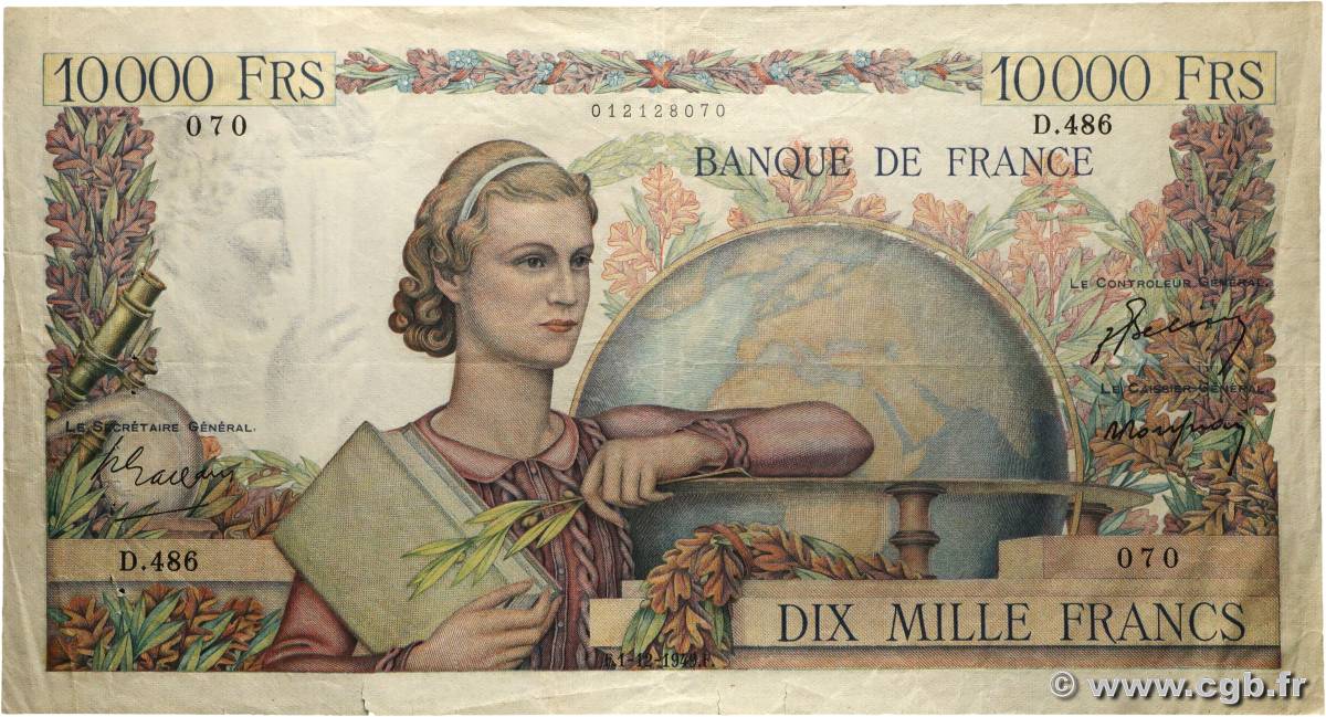 10000 Francs GÉNIE FRANÇAIS FRANCE  1949 F.50.21 F+