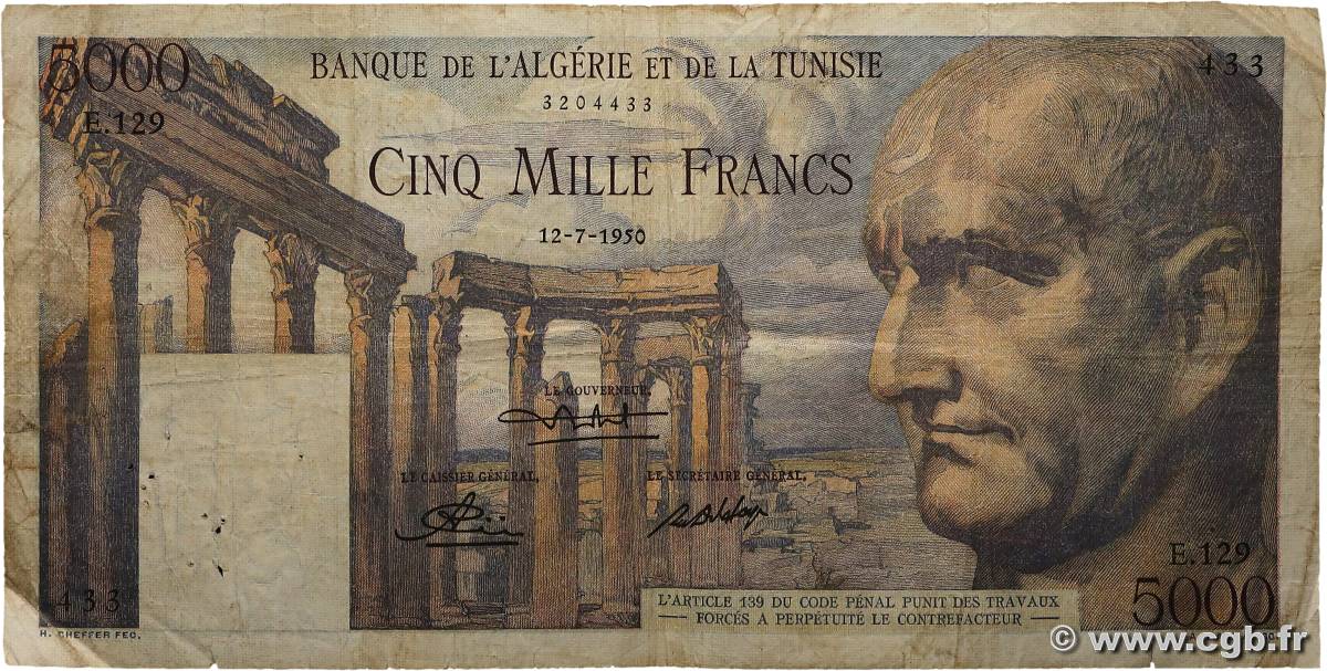 5000 Francs TUNISIA  1950 P.30 F-