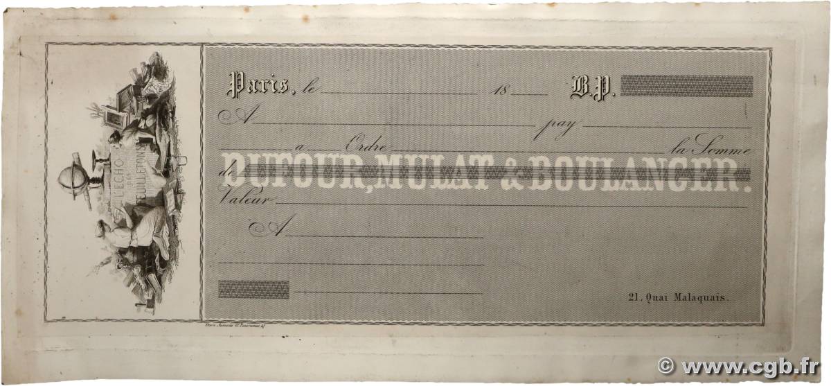 Francs Épreuve FRANCE regionalism and various Paris 1860 DOC.Chèque VF