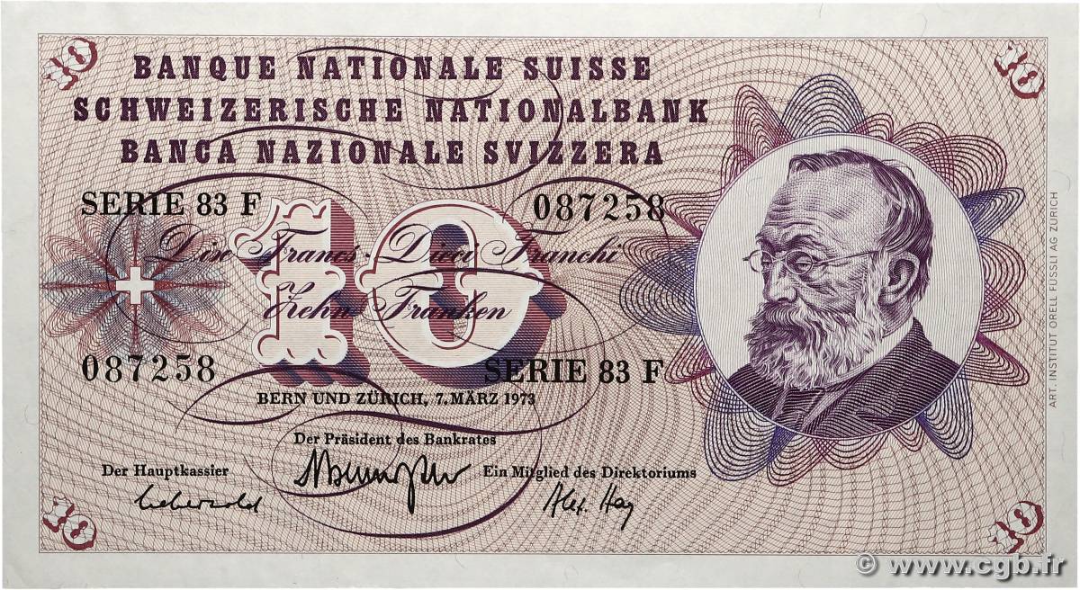 10 Francs SUISSE  1973 P.45s SPL+