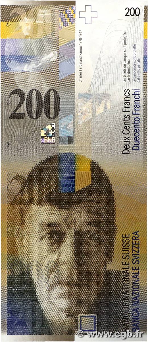 200 Francs SUISSE  2010 P.73d NEUF