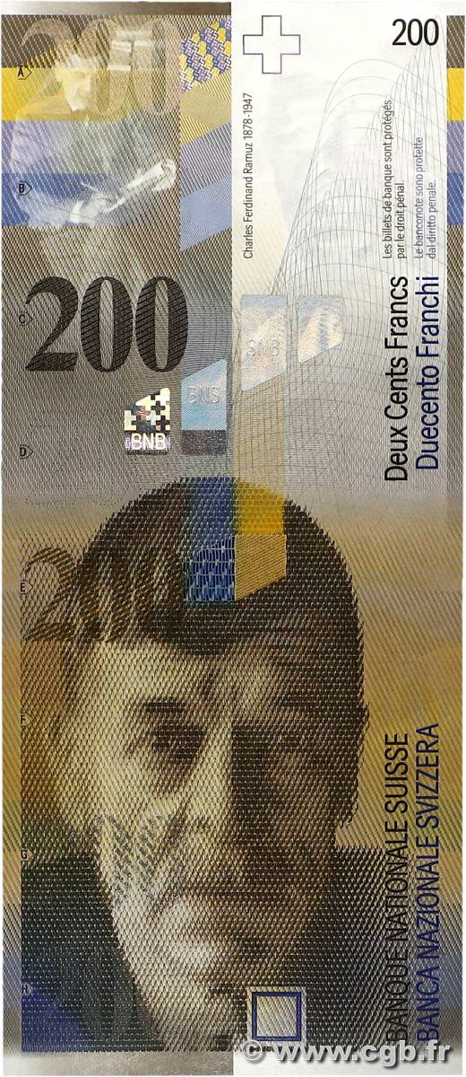 200 Francs SUISSE  2013 P.73e NEUF