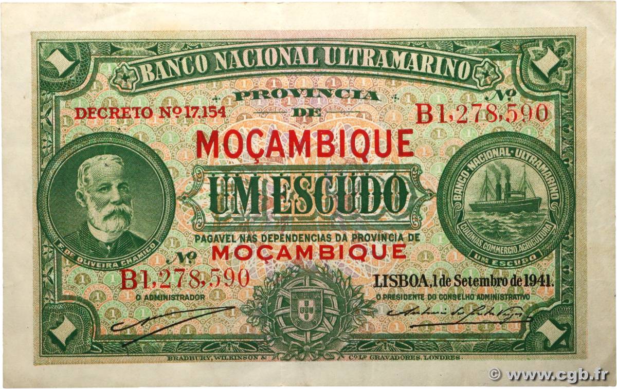 1 Escudo MOZAMBIQUE  1941 P.081 TTB