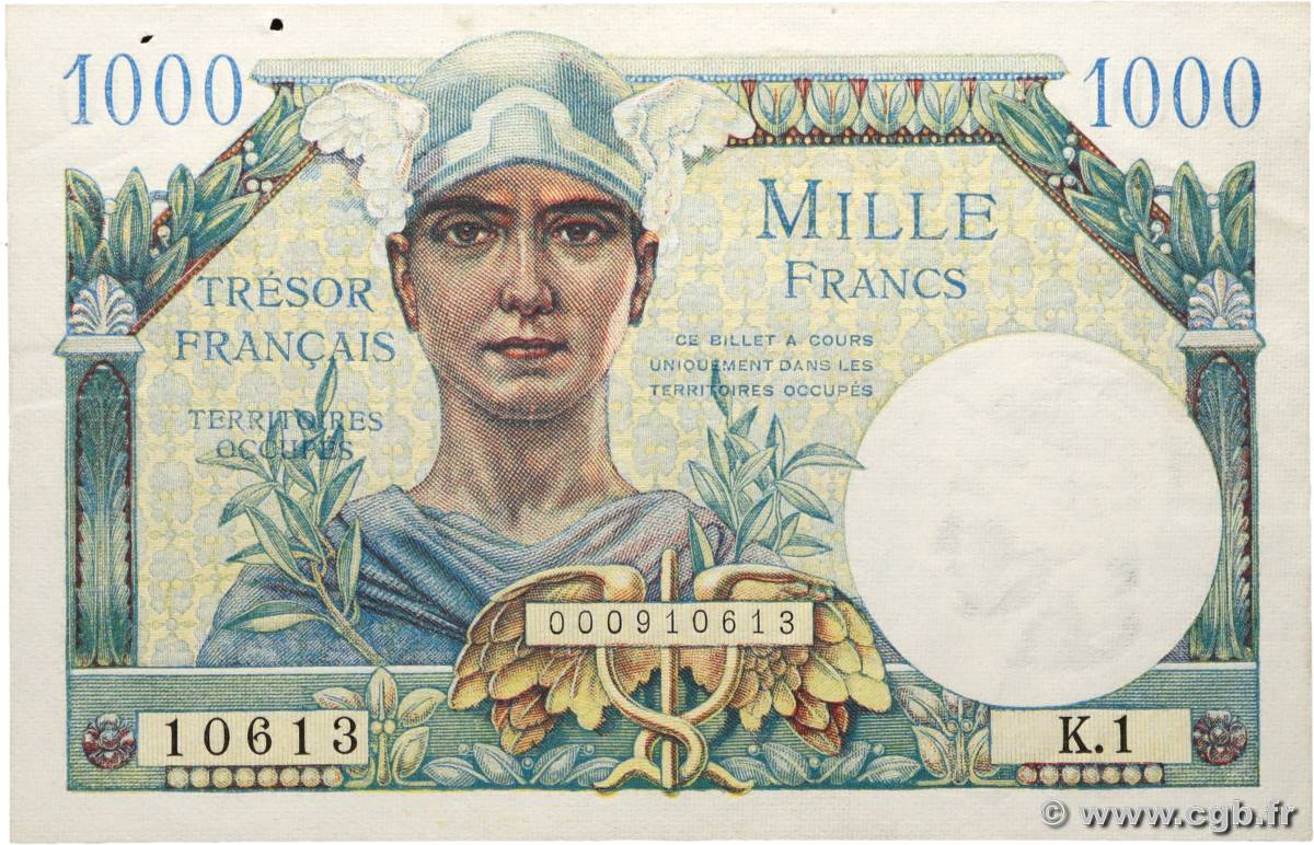 1000 Francs TRÉSOR FRANÇAIS FRANCIA  1947 VF.33.01 EBC+