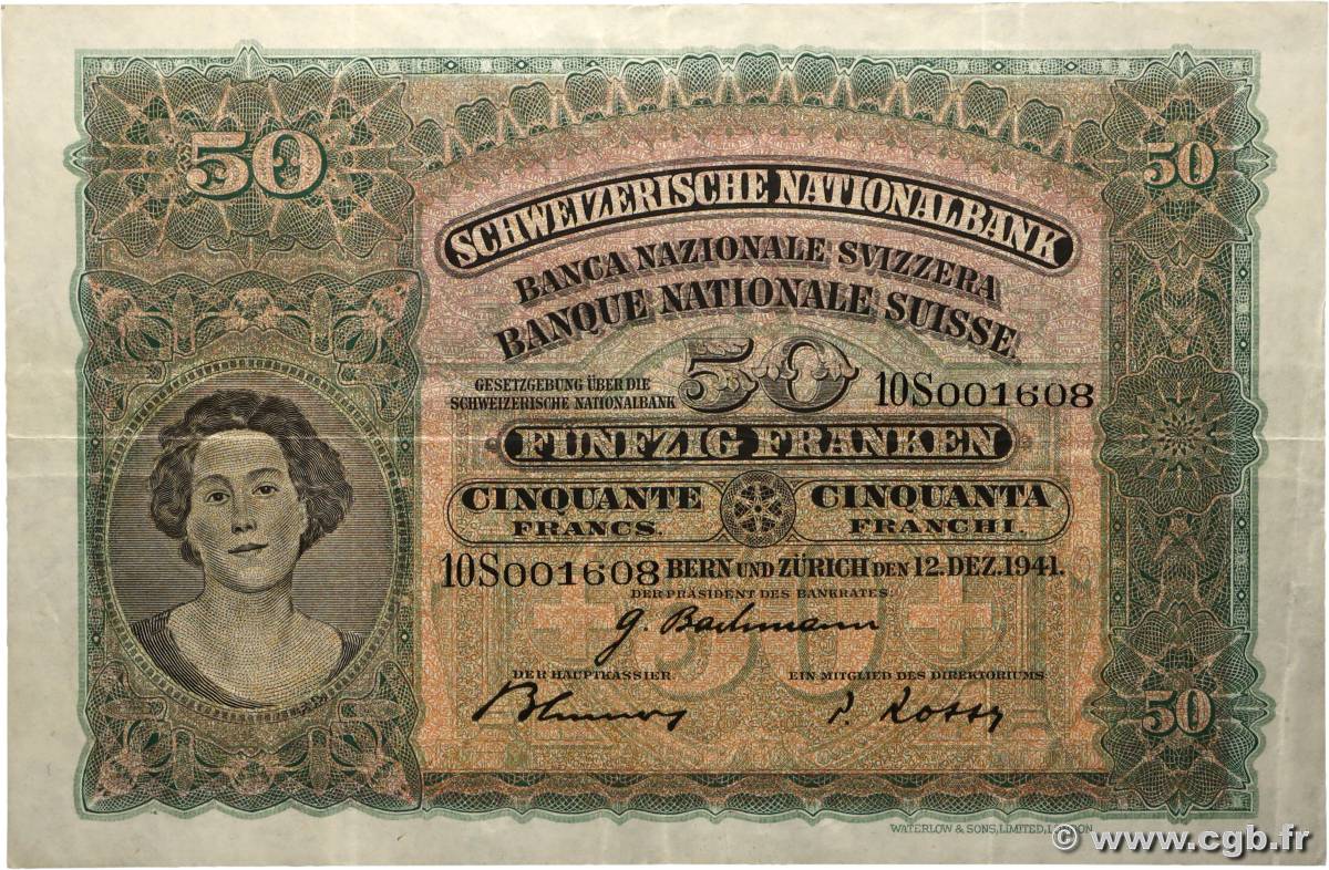 50 Francs SUISSE  1941 P.34l MBC