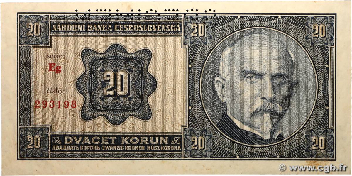 20 Korun Spécimen TCHÉCOSLOVAQUIE  1926 P.021s SPL