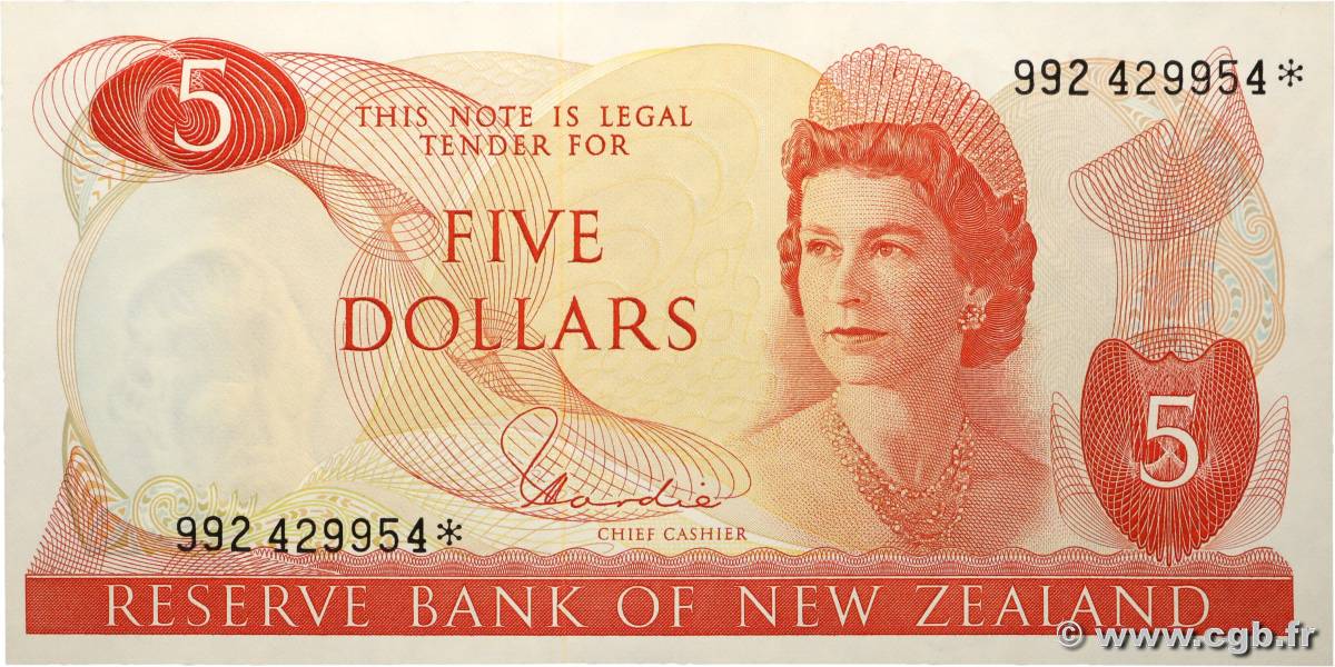 5 Dollars Remplacement NOUVELLE-ZÉLANDE  1977 P.165d* SPL+