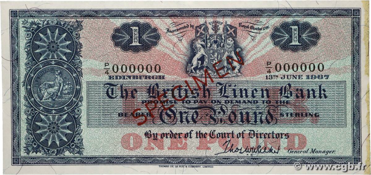1 Pound Spécimen ÉCOSSE  1967 P.166cs SPL