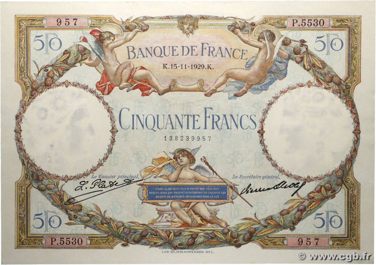 50 Francs LUC OLIVIER MERSON FRANCIA  1929 F.15.03 EBC+