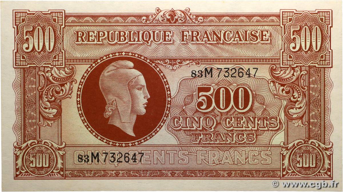 500 Francs MARIANNE fabrication anglaise FRANCE  1945 VF.11.02 NEUF