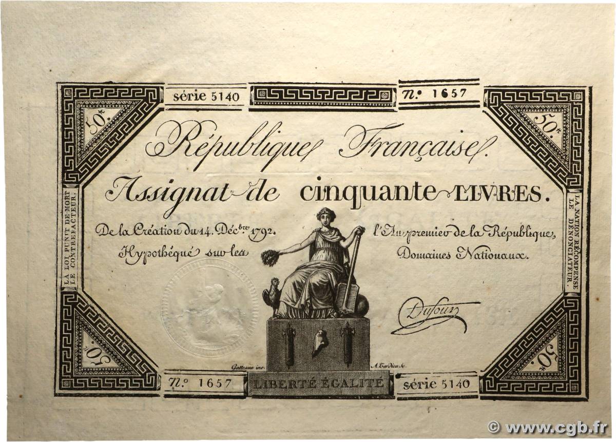 50 Livres FRANCE  1792 Ass.39a NEUF