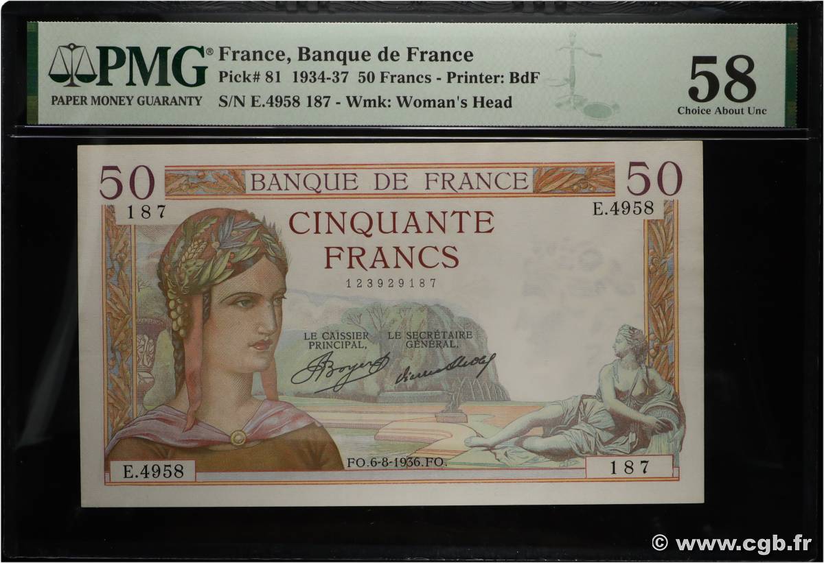 50 Francs CÉRÈS FRANCIA  1936 F.17.29 SC