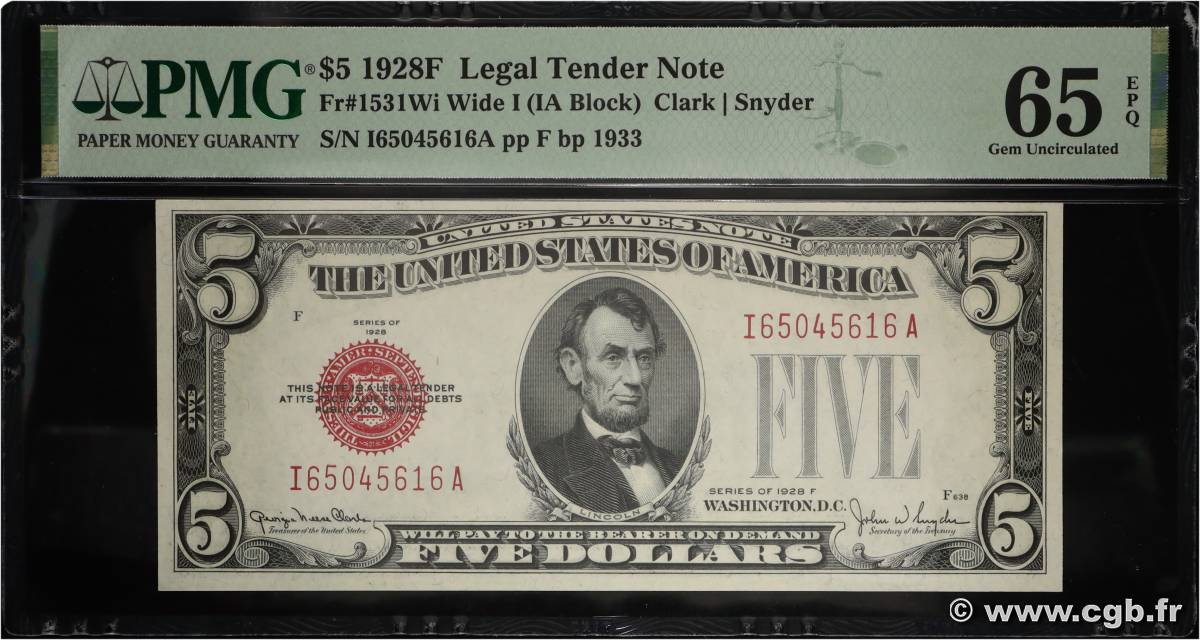 5 Dollars ESTADOS UNIDOS DE AMÉRICA  1928 P.379f FDC