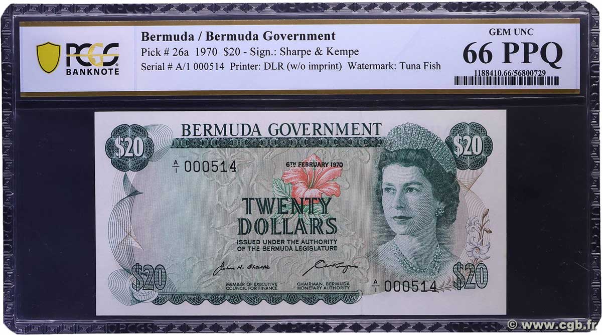 20 Dollars Petit numéro BERMUDA  1970 P.26a FDC