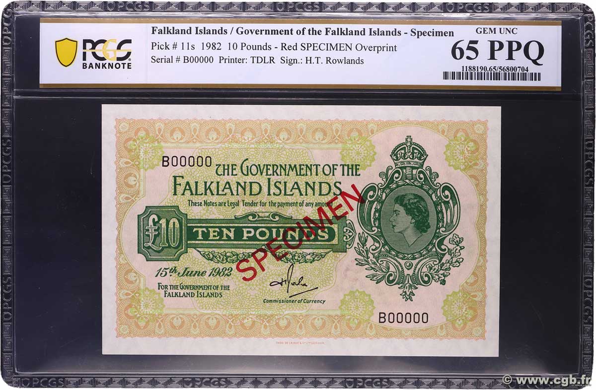 10 Pounds Spécimen ÎLES FALKLAND  1982 P.11cs NEUF
