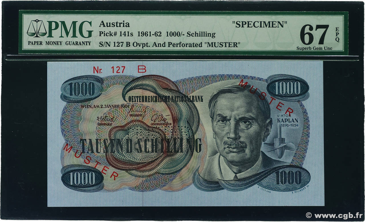 1000 Schilling Spécimen ÖSTERREICH  1961 P.141s ST