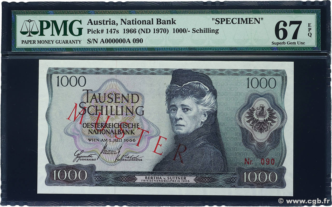 1000 Schilling Spécimen ÖSTERREICH  1966 P.147s ST
