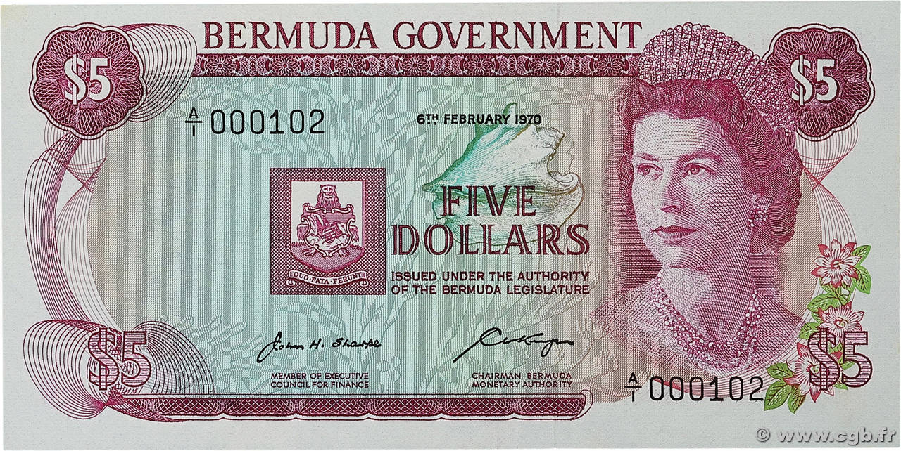 5 Dollars Petit numéro BERMUDAS  1970 P.24a ST
