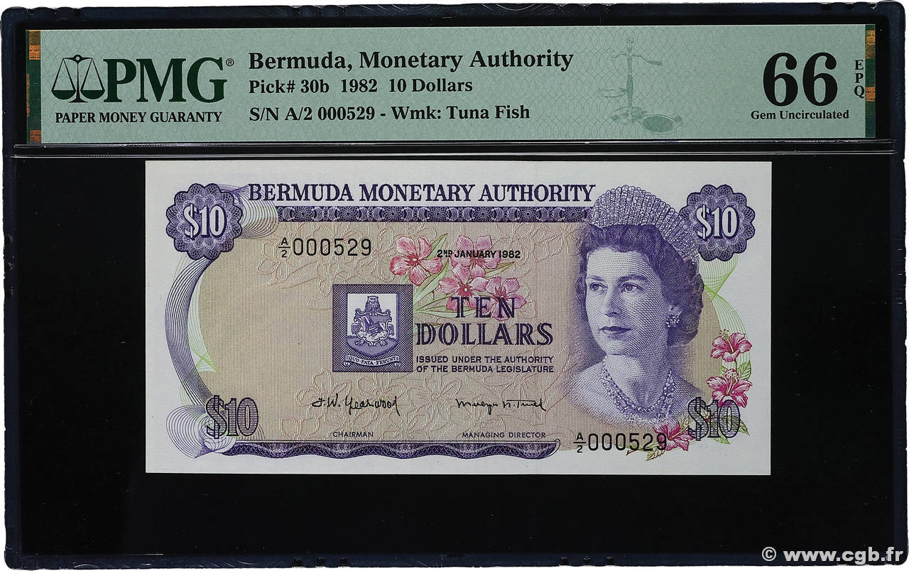 10 Dollars Petit numéro BERMUDAS  1982 P.30b ST