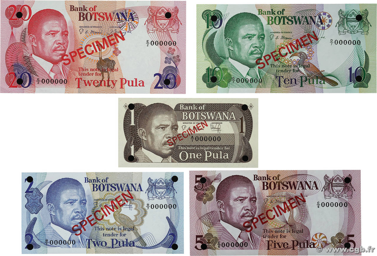 Lot de 5 billets Spécimen BOTSWANA  1982 P.LOT ST